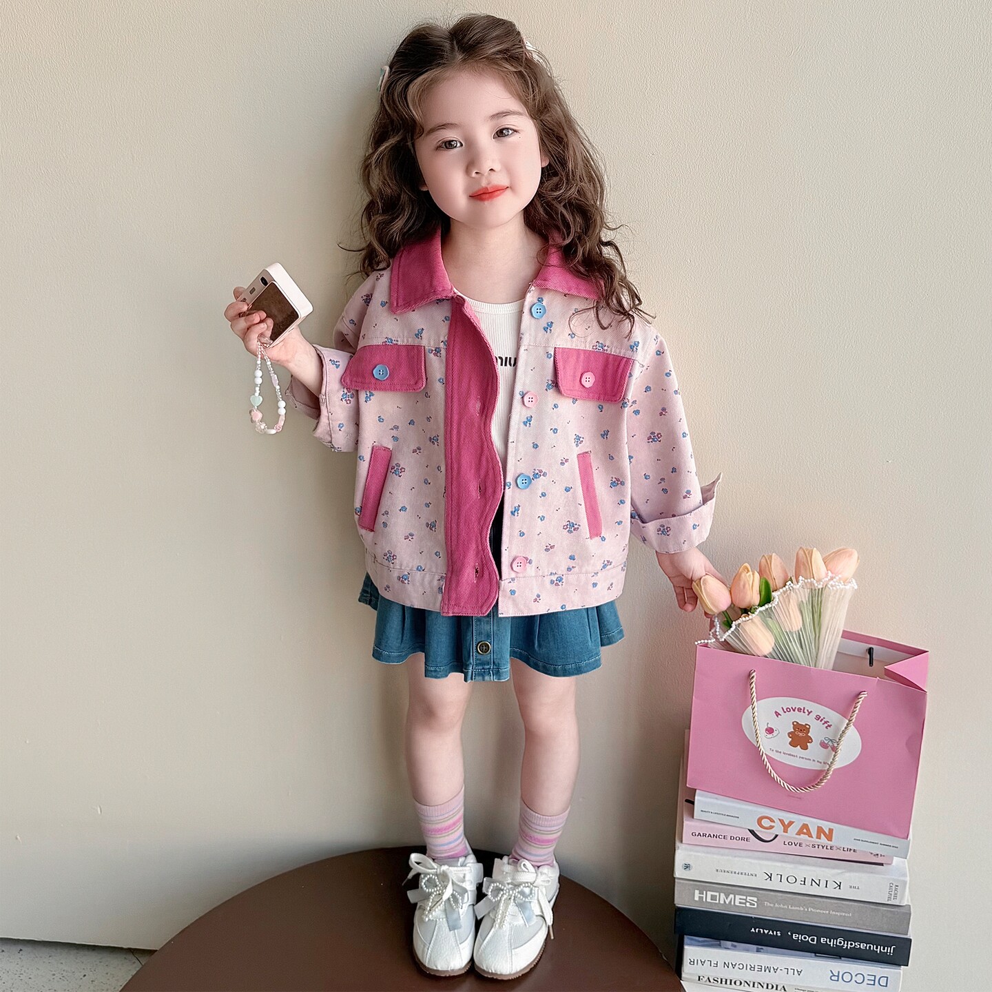 女童春秋牛仔外套2026新款儿童女宝宝春季小女孩波浪春装上衣夹克