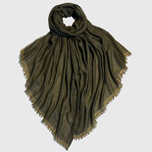 复古华贵光泽 松柏绿色暗纹机织提花山羊绒围巾披肩男女通用款