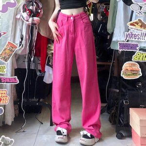 火龙果色裤子ins高街潮牛仔裤女直筒裤子 DS-B247-K103-P60图片