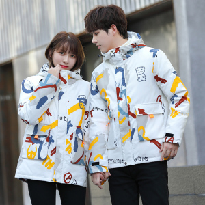 2022冬季涂鸦连帽羽绒服防风抗寒潮牌情侣装帅DS-B247-9326-P110图片