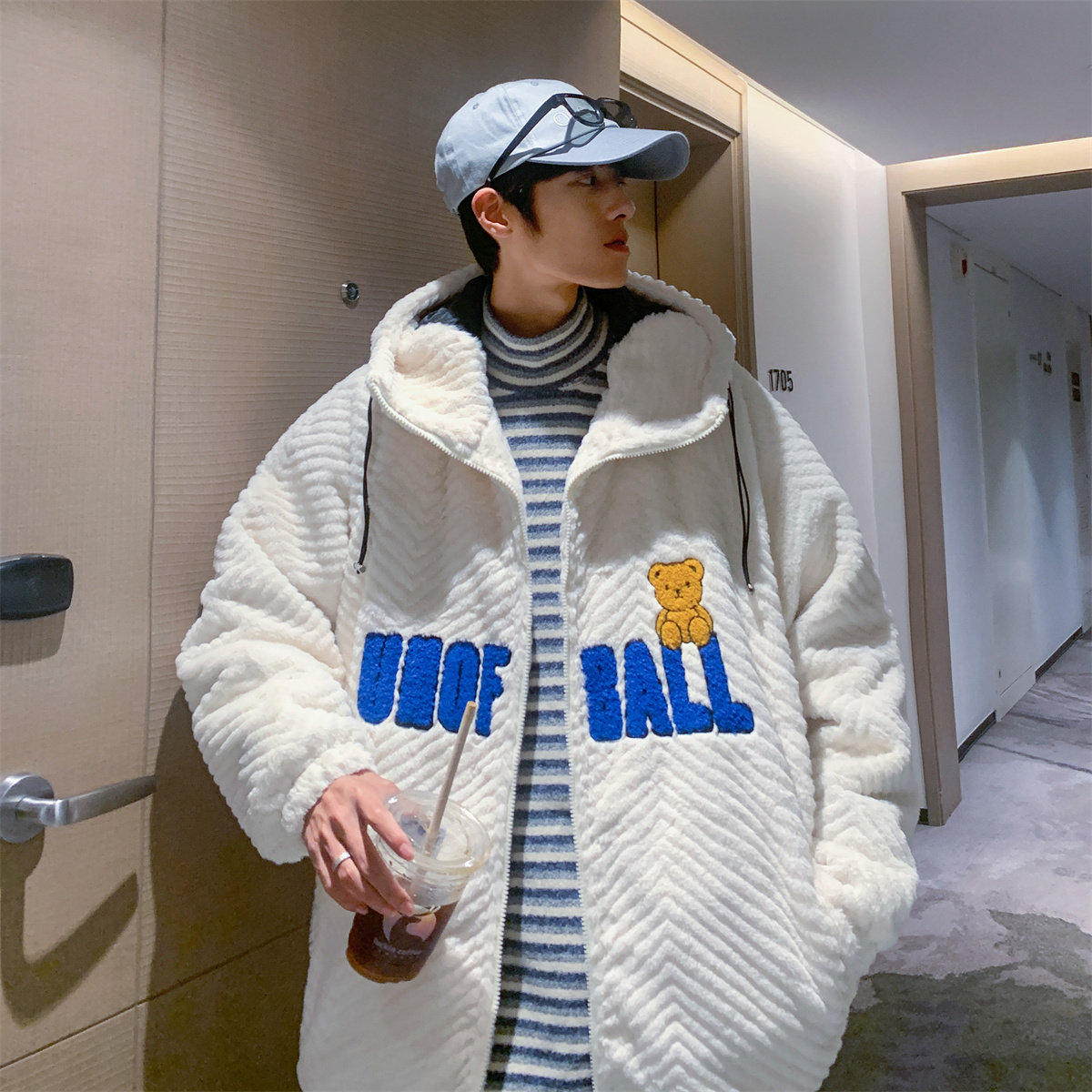 22年冬季新款青春流行衣连帽羊羔毛外套男DS-B247-F252-P145图片