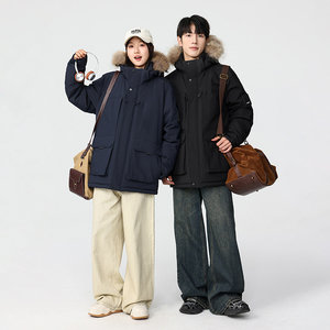 冬季保暖标白鸭绒大毛领连帽外套羽绒服情侣款B247-5355-p385图片