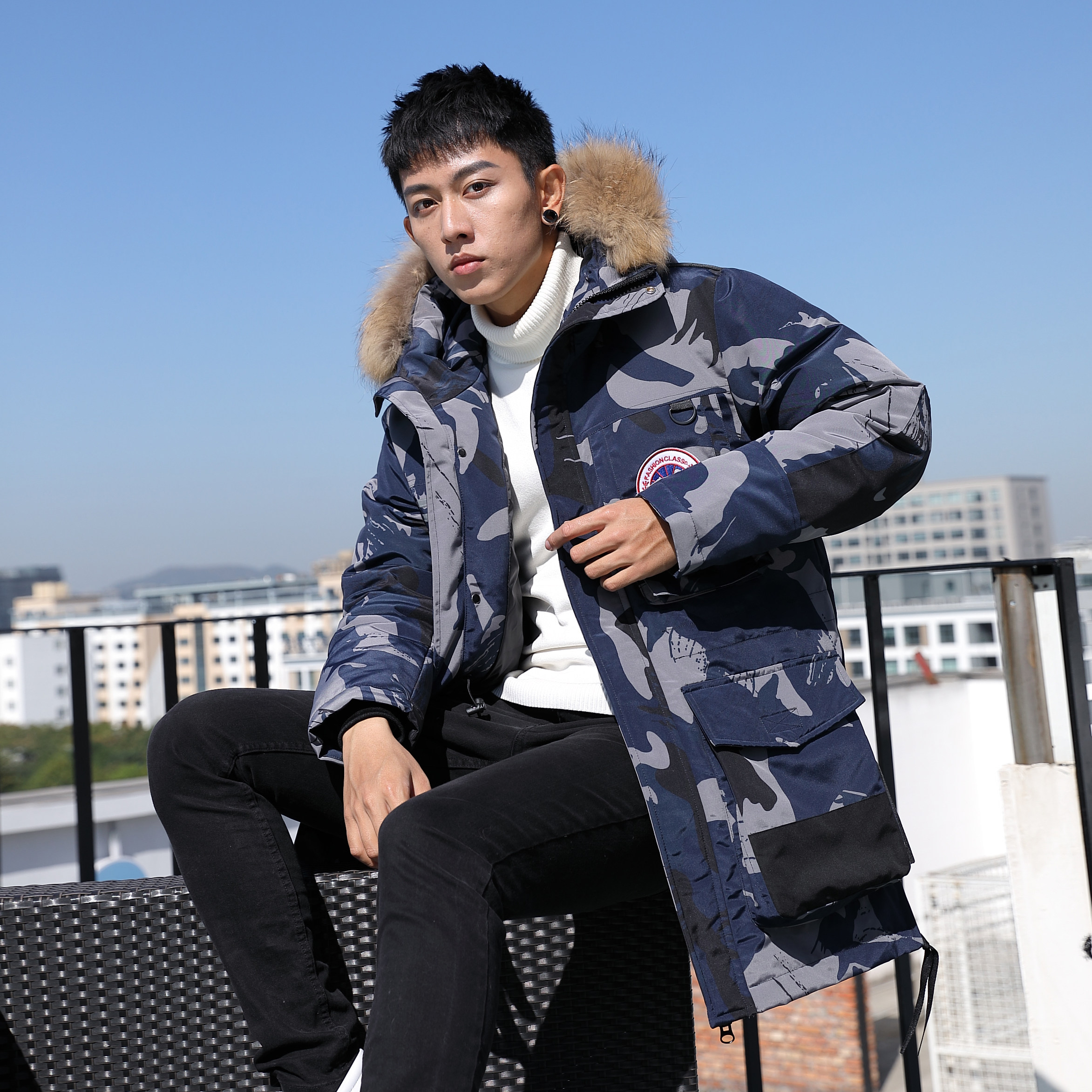 2023冬季新款中长款加厚大毛领韩版羽绒服潮男DS-B247-MY81-P180,男装羽绒服,电商B247