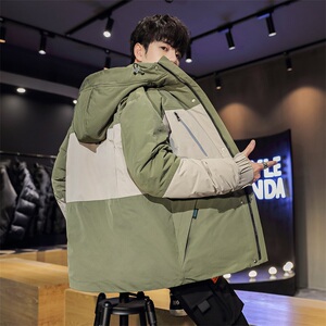 2020电商B247冬季新款韩版拼色户外潮短款连帽羽绒服男2026-P180图片