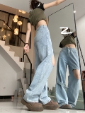 夏季辣妹设计感绑带爱心破洞阔腿牛仔裤女夏高腰DS-B247-K34-P42，男装牛仔裤，电商B247