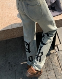 夏季美式街头水洗长裤ins潮牌高街直筒hiphop裤DS-B247-K29-P45，男装牛仔裤，电商B247