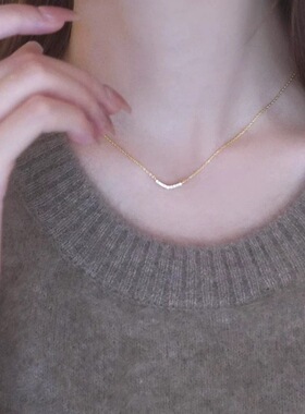 日韩S925纯银镀14K金微镶锆石项链女时尚个性百搭小众轻奢锁骨链