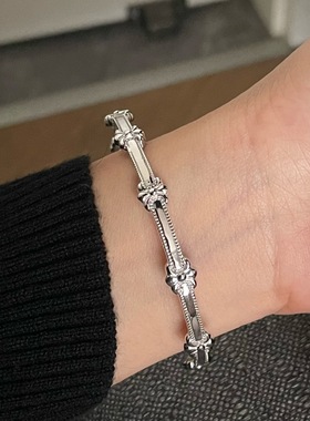 S925银鸢尾花皇冠手镯2025新款重工精致时尚简约手环竹节小众