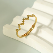 S925纯银戒指欧美简约创意冷淡圆珠波浪女开口可调节戒环