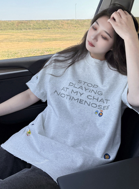 DYXY韩系字母印花短袖T恤360G高克重宽松百搭小众休闲慵懒风上衣