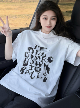 DYXY美式高街模糊流动字母设计感短袖T恤小众休闲显瘦上衣印花ins