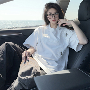 DYXY潮牌重工刺绣烫钻短袖T恤2026夏季新款美式高街复古宽松上衣