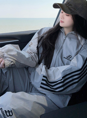 DYXY2026新款复古拼接夹克套装运动冲锋衣外套长裤两件套小众宽松