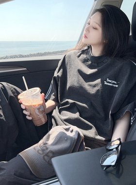 DYXY美式高街水洗黑色刺绣三条杠条纹短袖T恤2026夏季ins潮牌小众