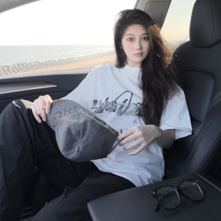 DYXY美式复古涂鸦字母印花短袖T恤男女2026夏季新款宽松白色上衣