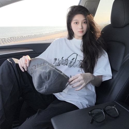 复古涂鸦字母印花短袖T恤男女