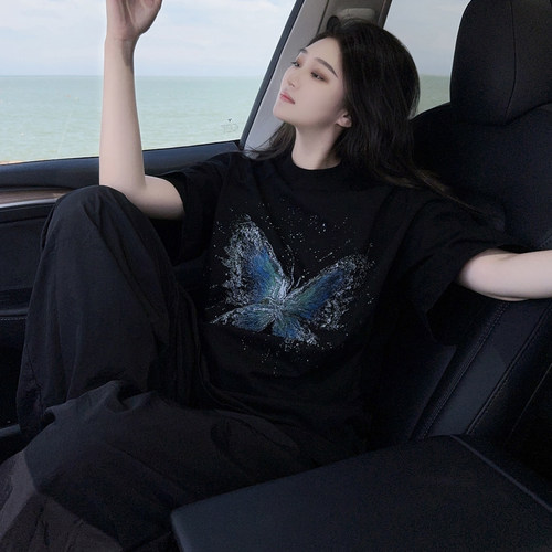 设计感蝴蝶印花短袖T恤2025夏季