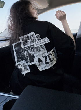 DYXY美式高街破坏风贴布设计感宽松圆领短袖T恤oversize夏季上衣