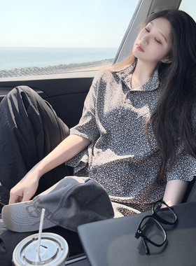 DYXY美式慵懒风碎花衬衫2026夏季短袖开衫度假风外套百搭小众薄款