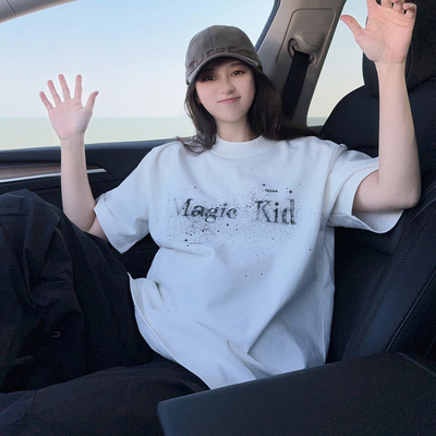 闪光字母印花高克重370G短袖T恤