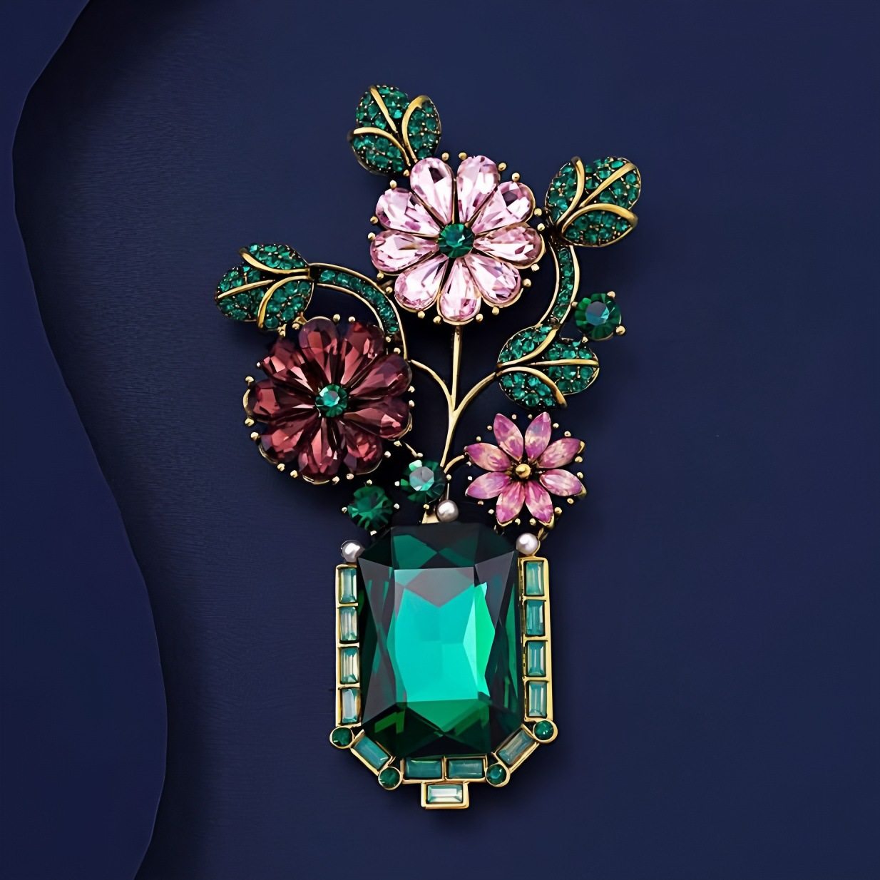 普罗旺斯花园胸针高档女欧美复古绿色水晶胸花小众设计感别针配饰