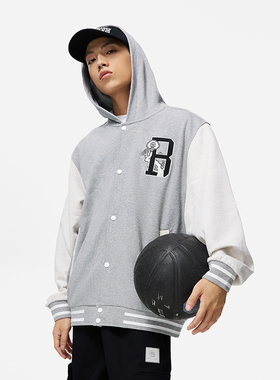 李宁反伍BADFIVE男子春秋季休闲宽松轻薄开衫连帽卫衣AWDT467-B品