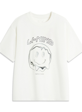 李宁女夏季运动生活潮流休闲短袖文化衫宽松舒适上衣AHSU348-B品