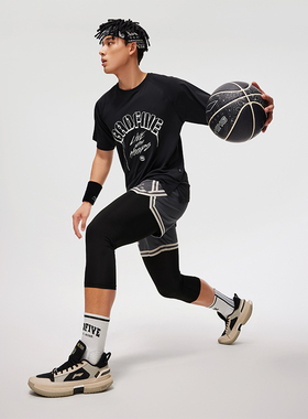 李宁短袖夏季男款篮球系列时尚透气百搭常规短袖T恤衫ATSU437-B品