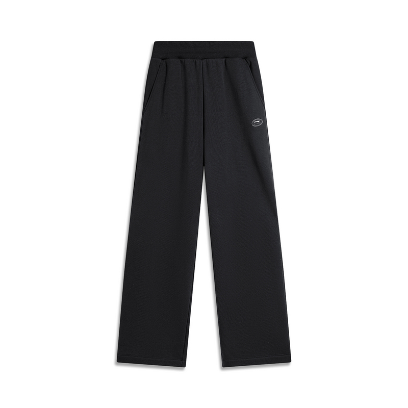 李宁女子卫裤运动生活系列春季宽松直筒棉质休闲长裤AKLU280-B品