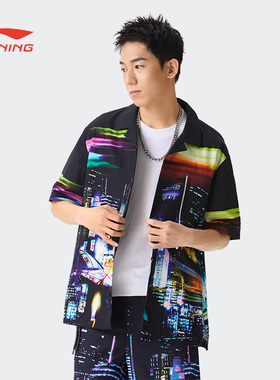 李宁衬衫男夏季运动时尚系列透气宽松运动休闲衬衫ASHS127-1-B品