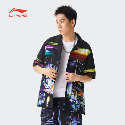 李宁衬衫男夏季运动时尚系列透气宽松运动休闲衬衫ASHS127-1-B品