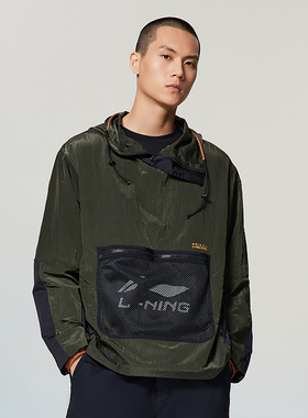 李宁男春秋风衣训练时尚舒适上衣休闲套头连帽长袖运动服AFDS253