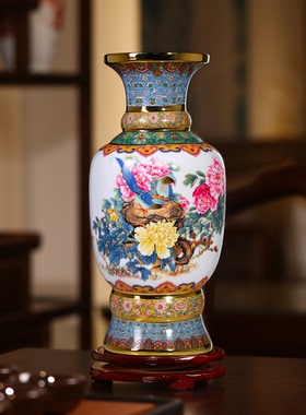 景德镇陶瓷粉彩花瓶中式玄关电视柜桌面瓷瓶摆件轻奢珐琅彩高级感