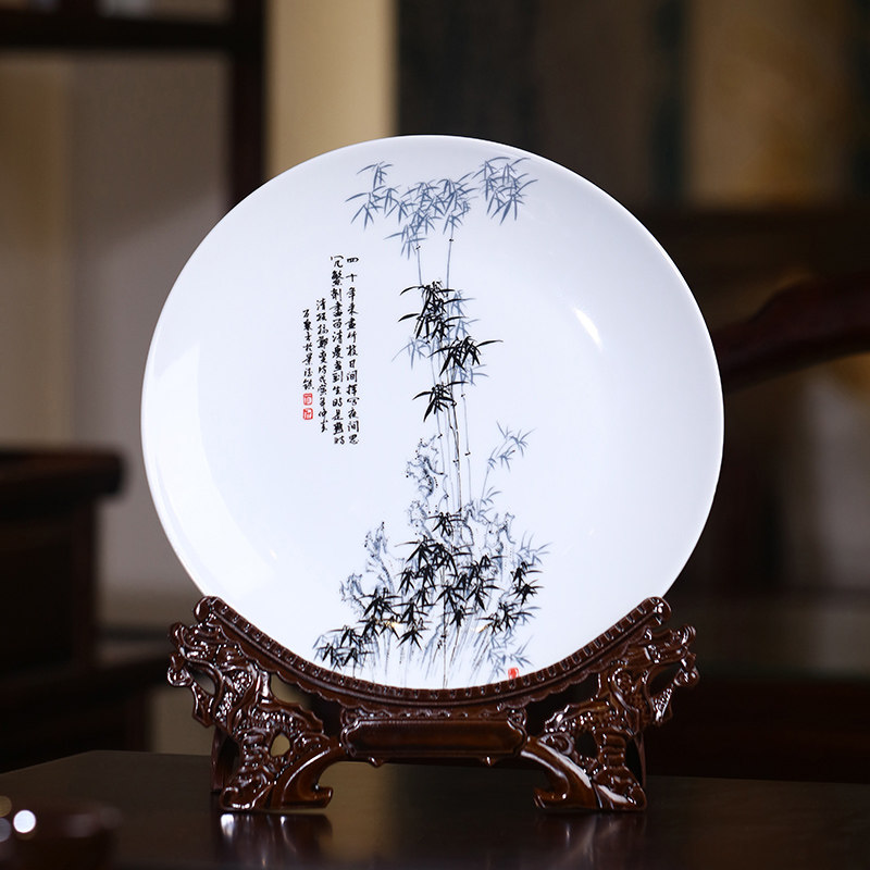 新中式景德镇陶瓷器装饰挂盘办公室摆件家居客厅玄关博古架工艺礼