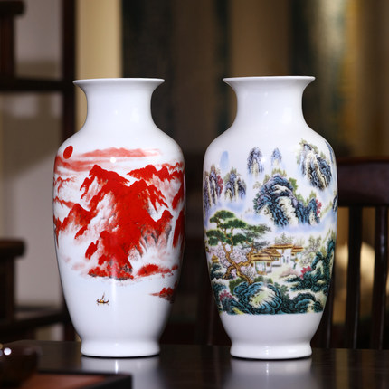 鸿运当头景德镇陶瓷器花瓶摆件客厅插花青花家居新中式酒柜装饰品