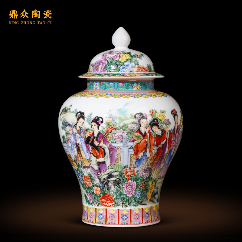 景德镇陶瓷花瓶摆件客厅插花中式人物将军罐办公室高级感乔迁礼物