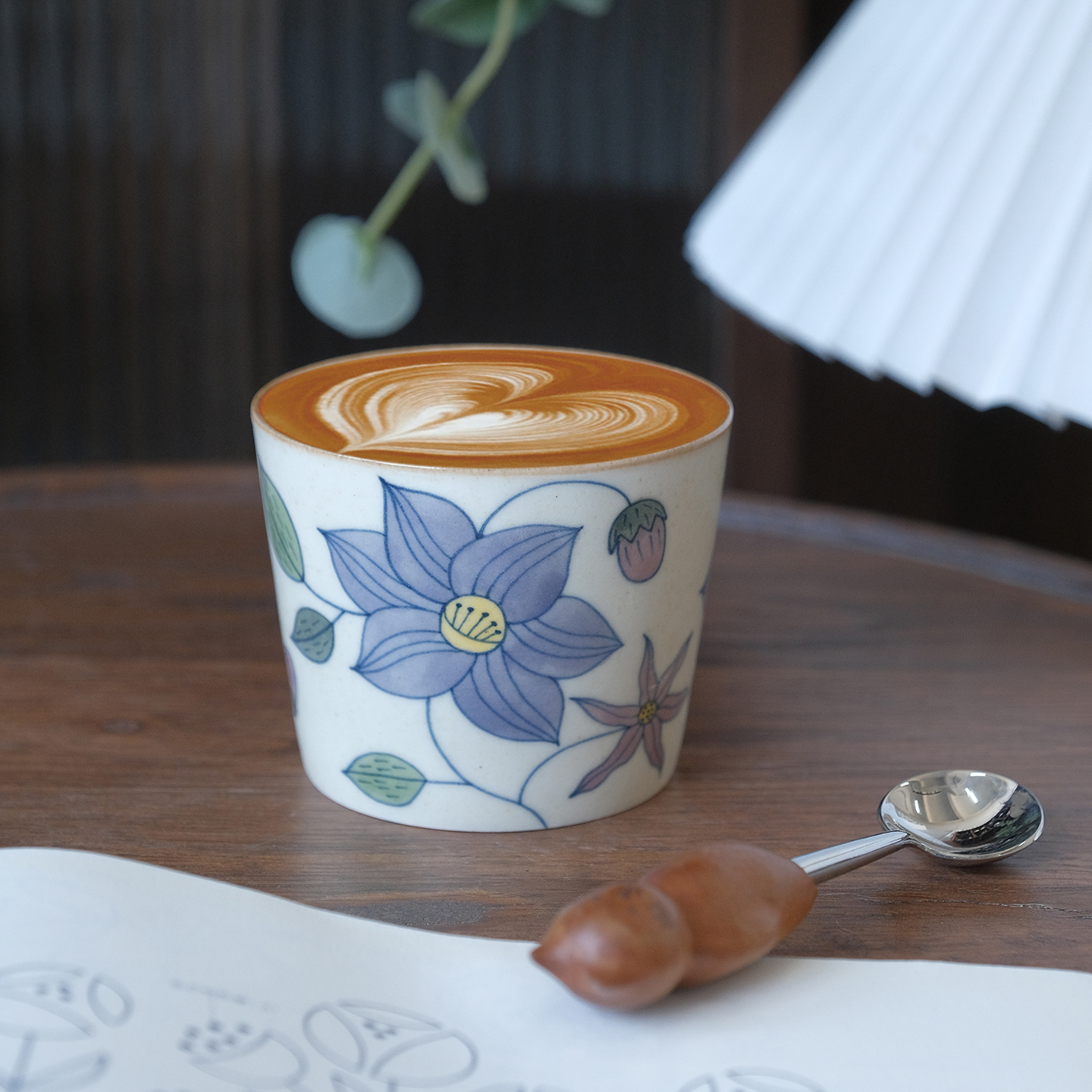 旷野集手绘铁线莲猪口杯拉花送礼