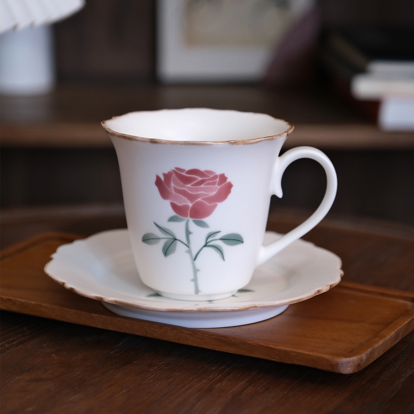 旷野集花朵陶瓷杯下午茶高档精致拿铁杯景德镇手作复古咖啡杯套装