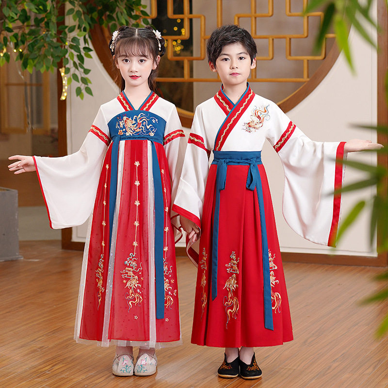 儿童表演服汉服女童男童国学服春秋夏季中国风古装小学生演出服装