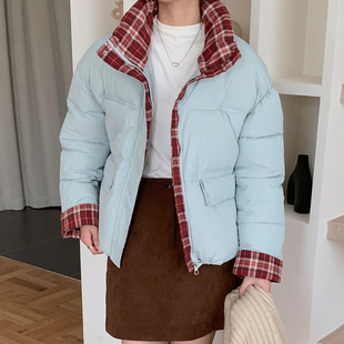 撞色格子棉衣加厚面包服时尚 新款 棉袄外套 韩版 实拍羽绒棉服女冬季