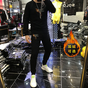 潮流卫衣束脚套装 2024秋季 蜜蜂刺绣韩版 男士 男网红社会两件套 新款