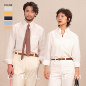 男女同款 透气棉麻 CULTUM大尖领纽扣领长袖 衬衫 男ivy休闲衬衣