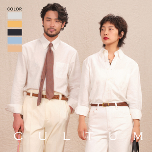 衬衫 CULTUM大尖领纽扣领长袖 透气棉麻 男ivy休闲衬衣 男女同款