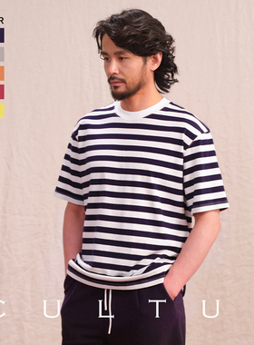 【100%优质重磅新疆棉】CULTUM复古运动风经典宽条纹短袖T恤