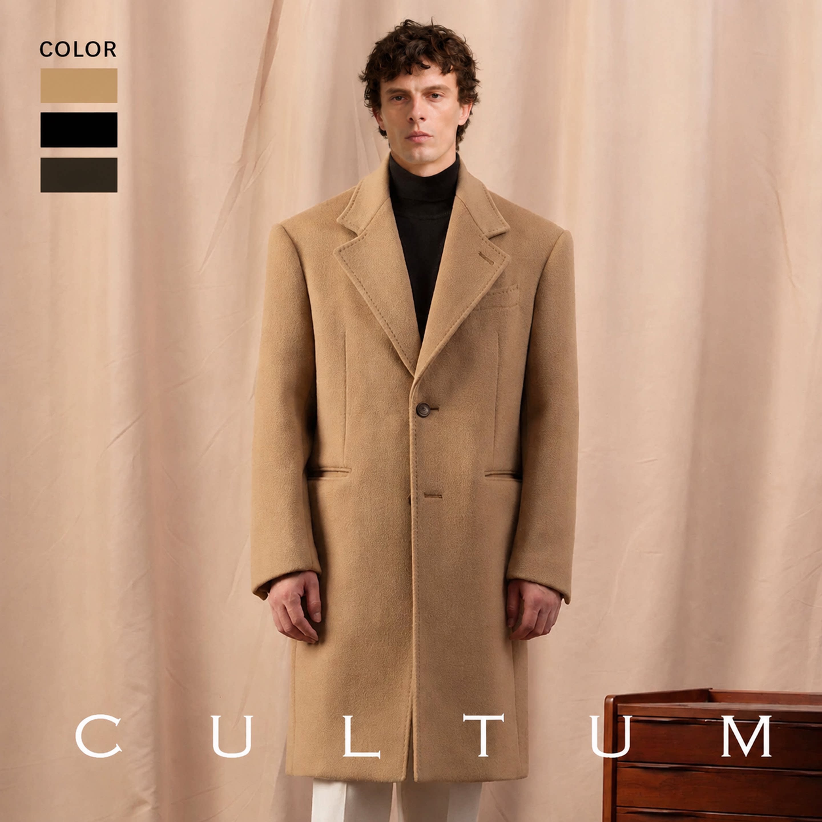 CULTUM100%羊毛重磅880g柴斯特大衣男中长款冬季加厚休闲毛呢外套