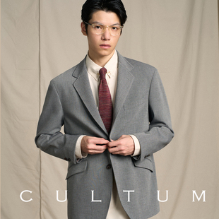 CULTUM秋冬新款 IVY学院风复古休闲西服外套男羊毛混纺马术西装