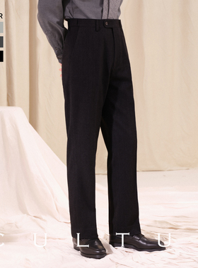 【免烫法兰绒】CULTUM秋冬商务通勤人字纹磨毛休闲弹力腰无褶西裤