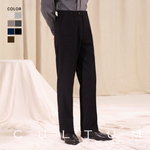 CULTUM秋冬商务通勤人字纹磨毛休闲弹力腰无褶西裤 免烫法兰绒