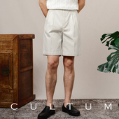卡其色百慕大短裤 CULTUM 100%纯棉ivy学院风好莱坞连腰双褶短裤