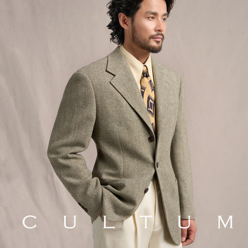 CULTUM经典全羊毛粗纺平驳领单西